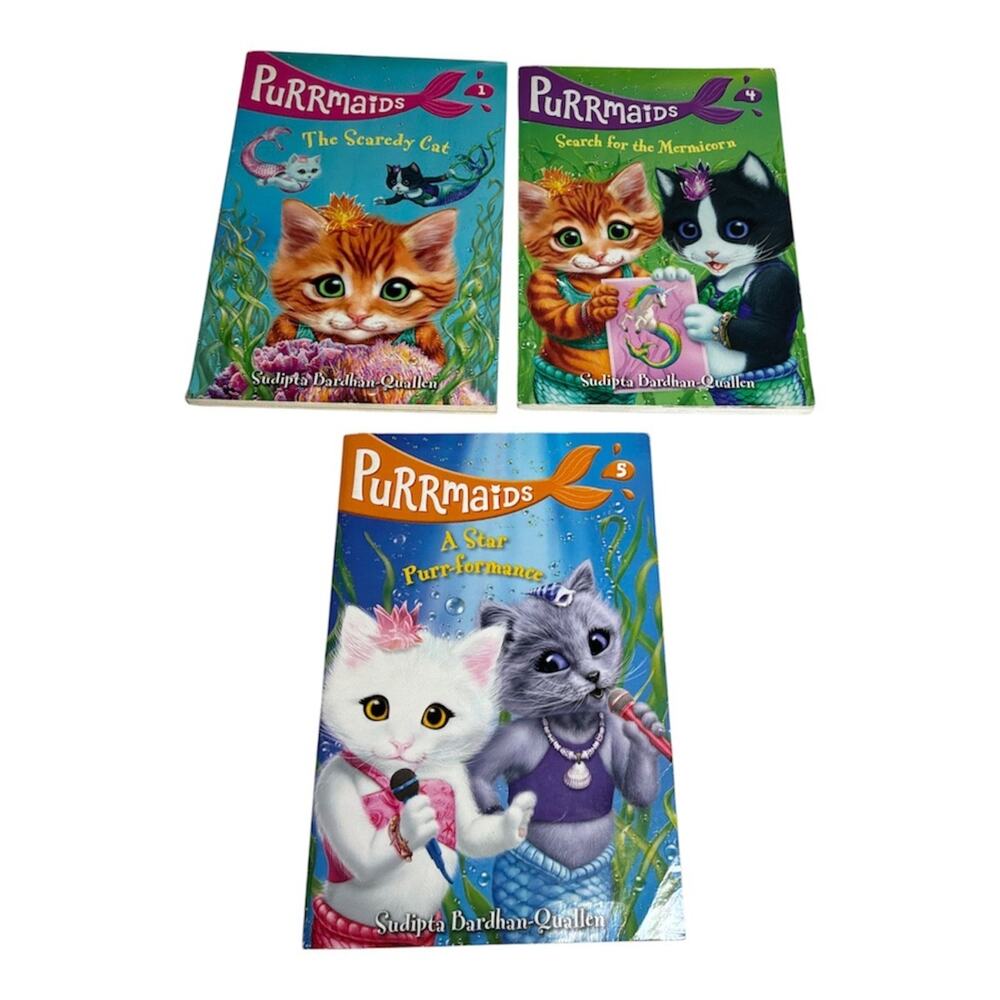 Purrmaids by Sudipta Bardhan-Quallen Scholastic Lot of 3 Paperback Books 1, 4, 5